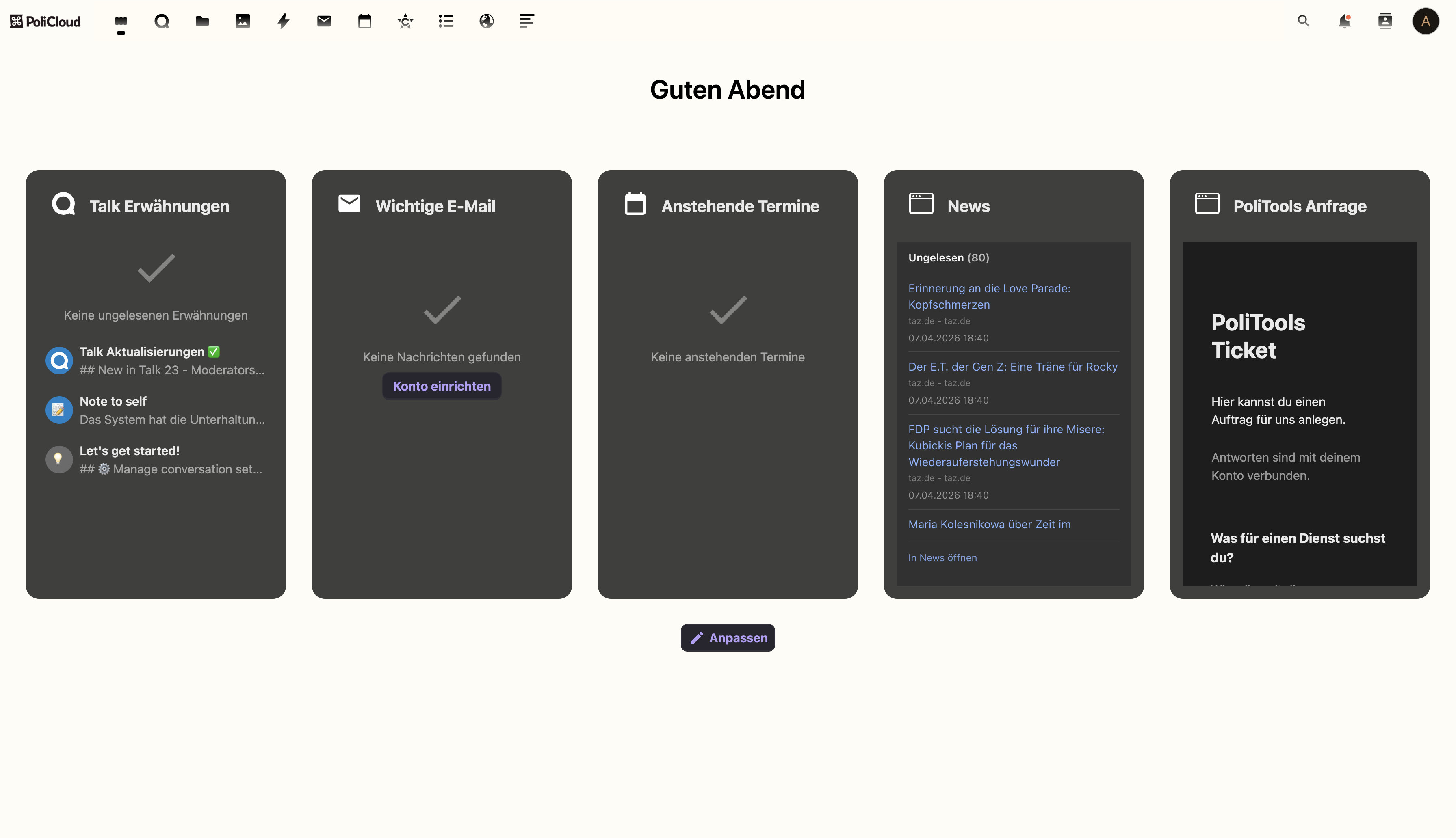 Screenshot der PoliCloud-Oberfläche
